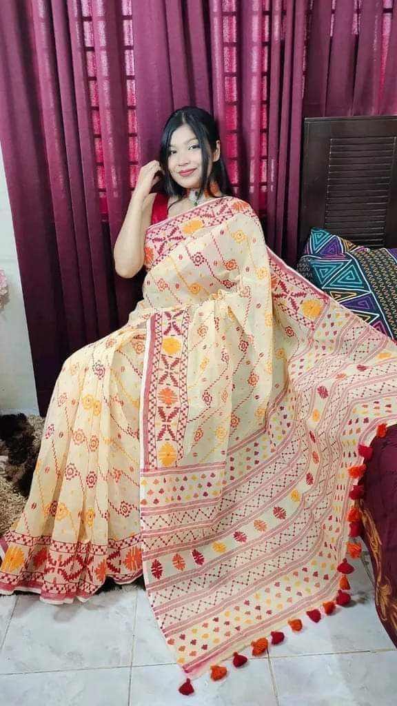 Half silk screen print saree